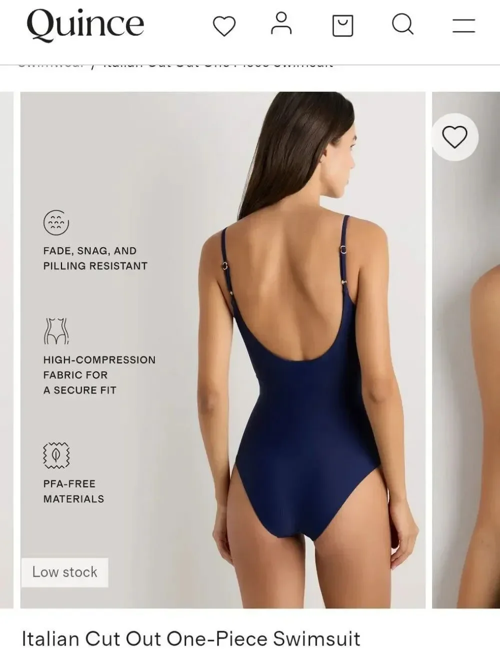 NWT Quince Italian Cutout One-Piece Swimsuit Deep Navy Blue Size M